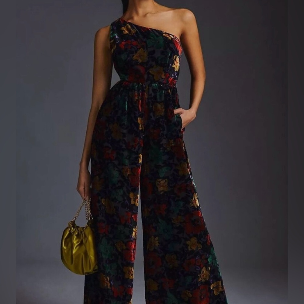 NWT Anthropologie Hutch One-Shoulder Velvet Jumpsuit Size 0